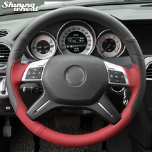 Shining wheat Black Red Genuine Leather Car Steering Wheel Cover for Mercedes-Benz ML350 GL350 2024 - buy cheap