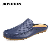 JKPUDUN Summer Mens Half Shoes Casual Luxury Brand Men Loafers Genuine Leather Hollow Out Breathable Shoes Slipon Moccasins Skor 2024 - buy cheap