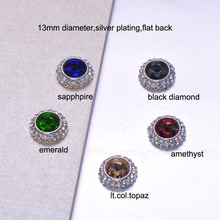 (J0801) 13mm round rhinestone metal button,silver plating,flat back,five colors for choose,100pcs/lot 2024 - buy cheap