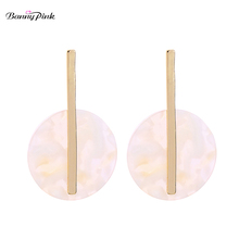 Banny Pink Simple Metal Bar Stud Earrings For Women Chic Acrylic Tortoiseshell Earrings Geometric Round Pendant Post Earrings 2024 - buy cheap