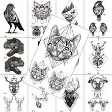 Tatuajes temporales con patrón de puntos para hombres, tatuajes geométricos de gato, pegatina realista, láminas impermeables, tatuajes de animales, arte corporal, dibujo de tatuajes para hombres 2024 - compra barato