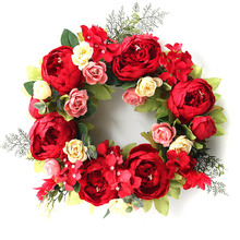 40cm Artificial Red Peony Wreath Decorative Simulation Flower Garland Wedding Home Door Wall Prop Decor 2024 - buy cheap