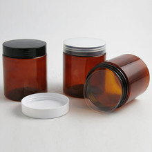 20 x 250ML Amber Empty PET Jars with Black White Plastic Screw Lids, 250cc Cream Container 2024 - buy cheap
