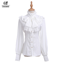 Блузка ROLECOS женская шифоновая с длинным рукавом, рубашка в готическом стиле, милая блузка в Стиле Лолита с оборками, черная белая 2024 - купить недорого