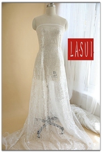 LASUI  Off white sequins transparent Plant flowers 1.3M refinement Sequins lace fabric embroidered evening dress Wedding dress 2024 - buy cheap