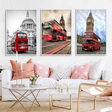 Rua vista ônibus nórdico estilo simples posters quadros da lona pintura arte da parede para sala de estar decoração casa sem moldura 2024 - compre barato