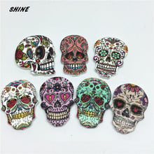 SHINE Wooden Sewing Buttons Scrapbooking Skull Colorful Mixed Two Holes 25mm 24PCs Costura Botones Decorate bottoni botoes 2024 - buy cheap