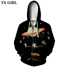 Yx girl moletom com capuz para homens e mulheres, jaqueta de zíper com estampa 3d de astronauta divertida, nova moda 2018 2024 - compre barato