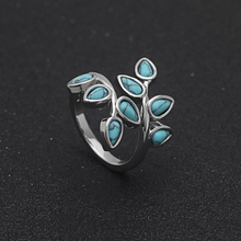 Hainon Silver Color Rings For Women Leaf Pattern Romantic Adjustable 2019 Fashion Engagement Green Stone Party Jewelry Rings 2024 - buy cheap