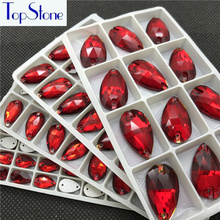 Teardrop Sew On Rhinestones Siam Red Color 7x12 11x18 13x22 17x28mm Droplet Sewing Glass Crystal Stones Dress garment making 2024 - buy cheap