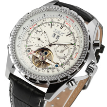 Fashion Jaragar Top Brand Classic Tourbillon Mechanical Watch Men Leather Rose Golden 2 Sub-dial Calendar Skeleton Wrist Watches 2024 - buy cheap