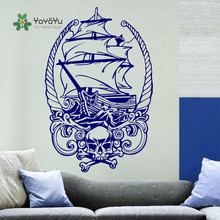 Yoyoyu decalques da parede navio barco pirata vela náutico arte menino decoração do quarto adesivo de parede crânio cabeça osso barco mural para casa y029 2024 - compre barato