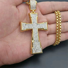 Men's Necklace Iced Out Rhinestones Big Cross Pendant Necklace For Men Gold Color Stainless Steel Chain Hip Hop Jewelry 2024 - buy cheap