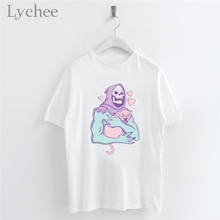 Женская футболка с принтом в виде черепа Lychee, белая Повседневная футболка с коротким рукавом и круглым вырезом 2024 - купить недорого