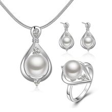 silver plated jewelry,925 fashion Silver jewelry Crystal pearl necklace&earrings&ring jewelry sets for women SS733 2024 - buy cheap