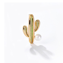 Green Enamel Cactus Brooches Women Plant Cute Pin Banquet Broche Gift Scarf Buckle Pearl Crystal Rhinestone Brooch Pins 2024 - купить недорого