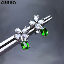 ZHHIRY Natural Diopside Drop Earring Genuine 925 Sterling Silver For Woman Real Gemstone Flower Shape Earrings Fine Jewelry 2024 - buy cheap