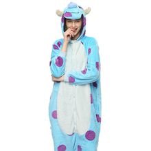 Kigurumi-Pijama de franela de monstruo azul, disfraz de Animal para fiesta, ropa de dormir de animales de dibujos animados 2024 - compra barato