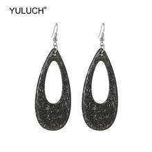 YULUCH-pendientes de gota de agua de madera hueca Vintage para mujer, aretes largos colgantes, estilo étnico, imitación de óxido, 2019 2024 - compra barato