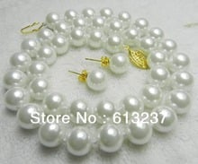 Wholesale price 8mm white shell simulated-pearl round beads necklace earrings jewelry set charming making 18inch YE0027 2024 - buy cheap