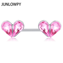 Junlowpy barra de orelha de aço dupla amor coração rosa zircônia, anéis de mamilo, barras de body piercing joias para mulheres, brincos 20 peças 2024 - compre barato