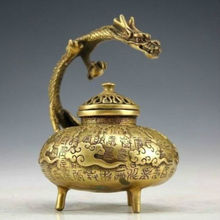 Quemador de incienso de dragón tallado, de latón, hecho a mano, estilo chino Vintage 2024 - compra barato