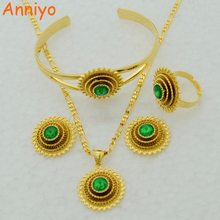 Anniyo Ethiopian Eritrea Wedding Set Pendant Necklace/Bangle/Earrings/Ring Jewelry Gold Color African Bridal Women #001516 2024 - buy cheap