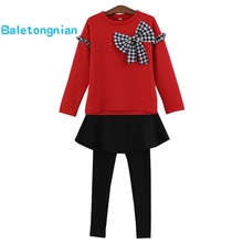 Girls Clothes Set Bow Shirt+Legging 2 Pcs Autumn Suit For Girls Winter Kids Clothes Casual Teenage Girls Clothing 4 6 8 12 Years 2024 - buy cheap