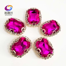 Gold bottom Rectangle shape Rose red top quality glass crystal buckle,sew on rhinestones for diy jewelry accessories SWCBG09 2024 - buy cheap