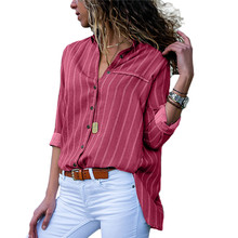 Baharcelin Fashion striped Blouse Summer Girl Women vintage full sleeve tops Casual loose chiffon big size Blouse Tops 2024 - buy cheap