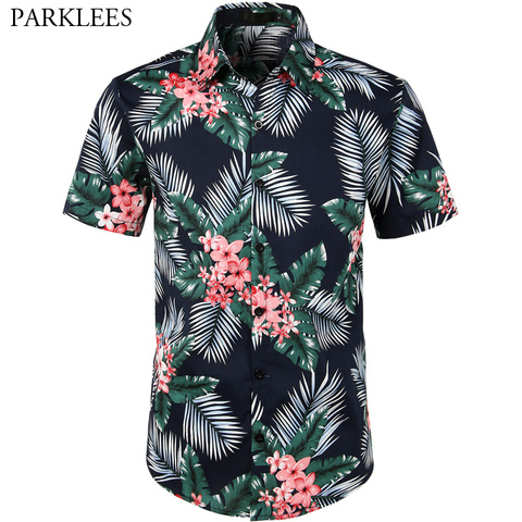 Summer Hawaii Shirt Men 2019 Short Sleeve Mens Beach Shirts Palm Tree Mens Dress Shirts Casual Slim Fit Floral Hawaiian Shirt 2022 - buy cheap
