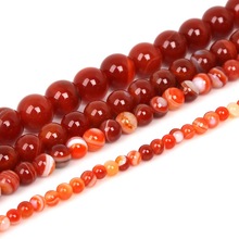 Best Selling 4/6/8/10mm Pick Size Red Natural Stone Beads Round Stripe Banded  Bead Dyed 15'' For Jewelry Making 2024 - buy cheap