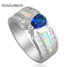 Blue Jewelry Factory price White Fire Opal stamped silver color Party Rings USA #6#6.5#8#8.5#9 OR696 2024 - buy cheap