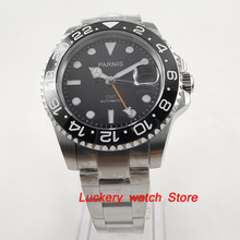 40mm Parnis Black Ceramic Bezel black dial orange GMT luminous marks sapphire glass automatic Mens Watch-PA52 2024 - buy cheap