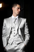 Newest Groom Tuxedo Silver Grey Groomsmen Notch Lapel Wedding/Dinner Suits Best Man Bridegroom (Jacket+Pants+Tie+Vest) B516 2024 - buy cheap