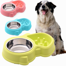 Stainless Steel Dog Cat Feeders Pet Antiskid Feed Double Bowl Food Water Slow Eating Drinking for Bulldog Chihuahua Teddy Puppy 2024 - buy cheap