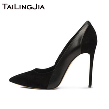 Zapatos de salón para fiesta de gamuza sintética para mujer, tacones altos negros, puntiagudos, elegantes, talla grande, para oficina, 2020 2024 - compra barato