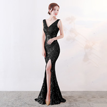 Corzzet Vestido De Festa Black Sequined Embroidered Deep-V Sleeveless Women Elegant  Formal Maxi Party Dress 2024 - buy cheap