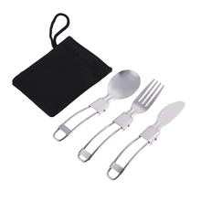 1 Set Camping Equipment Folding Cutlery EDC Stainless Steel Cookware Foldable Knife Fork Spoon Tableware For Picnic Utensils 2024 - buy cheap