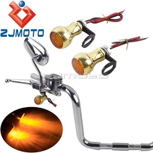 Motorcycle Solid Brass Mini Turn Signal Lights LED Handlebar Blinkers Emark Turn Signals For Harley Honda Yamaha Chopper Cruiser 2024 - buy cheap