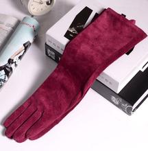 100% de piel auténtica para mujer, guantes de Cuero de cabra de piel de oveja, 45cm de largo, de ante suave, para otoño e invierno, R097 2024 - compra barato