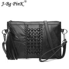 2018 New luxury brand women Genuine Leather Shoulder Bags Rivet Tassel Punk Woman Soft Bag Handbags Sac A Main Bolsa feminina 2024 - buy cheap