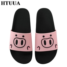 HTUUA Cute Cartoon Pig Slippers Women Summer Slides Flat Sandals Home Bathroom Outside Beach Flip Flops Ladies Shoes SX2068 2024 - buy cheap