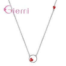 Romantic Lovely Red Heart Necklace Fashionable Solid 925 Sterling Silver Crystal Jewelry For Women Girlfriend Present Wholesale 2024 - buy cheap