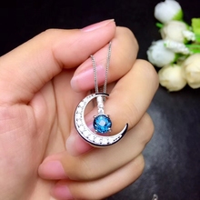 natural blue topaz gem pendant S925 silver Natural gemstone Necklace trendy grace Moon Bend two uses women girl fine jewelry 2024 - buy cheap