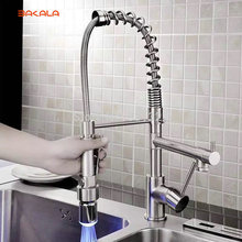 BAKALA LED Light Pull Down Kitchen Sink Faucet Single Handle Dual Spout Spring Kitchen Mixer Taps Brushed Nickel BR-1115 2024 - buy cheap