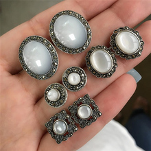 4 Pairs/Set Big Opal Stud Earrings For Women Wedding Party Boucle D'oreille Earring Jewelry Crystal Rhinestone Brincos 2018 2024 - buy cheap