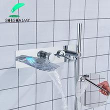 SHBSHAIMY Chrome Wall Mounted Bath/Bathtub Faucet LED Waterfall Spout Dual Handles Simple installation Hot Cold Mixer Taps 2024 - buy cheap