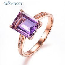 Moonrocy cz anéis de cristal roxo cor de ouro rosa, anel de casamento festa quadrado joias para mulheres meninas presente gota envio dedo 2024 - compre barato