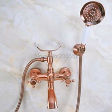 Antique Red Coppe Wall Mount Bathroom Clawfoot Bathtub Faucet Handheld Shower Mixer Tap lna358 2024 - buy cheap
